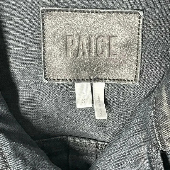 PAIGE size small black denim biker moto jacket zip front jeans - Picture 5 of 6